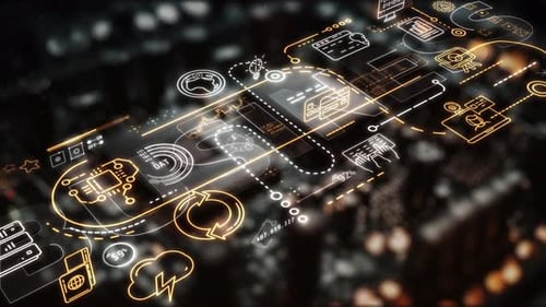 Futuristic Digital Network Data Flow Glowing HUD Interface