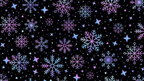 Colorful Glowing Snowflakes Falling Seamless Loop