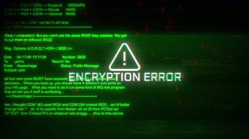 Encryption Error Attentions Screen Motion On Abstract Technology Background Green Color