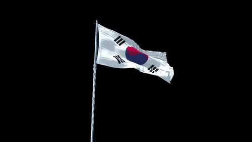 Südkoreas Flagge weht realistisch mit Himmel und Alphakanal