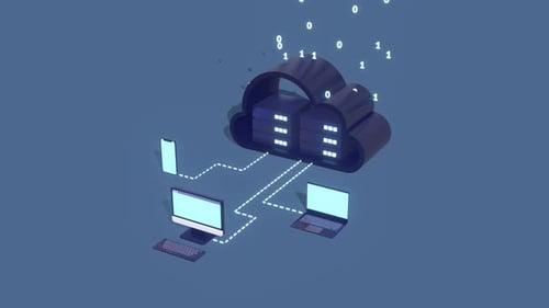Cloud Integration Animation with Smart Devices and Data Sharing Concept.
