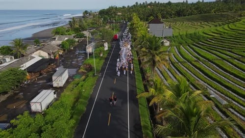 Aerial View of Balinese Ceremony at the Street