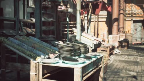 Traditional Market with Handmade Goods in a Small African Town at Midday