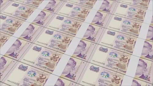 2 SINGAPORE DOLLAR banknotes printed by a money press