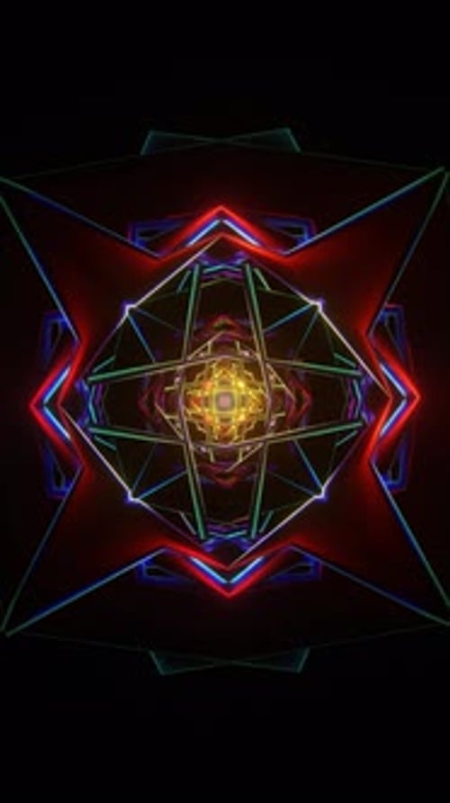 Vertical Video of Pulsating Neon Rotating Grid and Star Shape Background VJ Loop