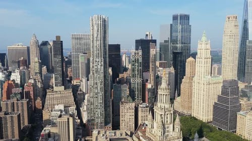 Aerial View of Manhattan's Skyscrapers and Iconic Buildings Highlighting New York City's