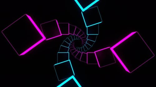Cyan And Pink Neon Futuristic Spiral Squares Background Vj Loop In 4K
