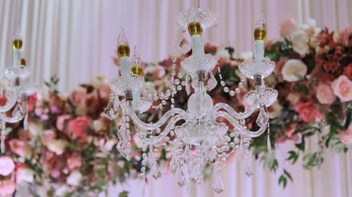 Elements of Large Hall for Celebrations Interior of a Wedding Hall Wedding Decoration Move Camera