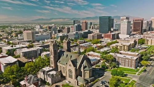 Beautiful Aerial and Establishment Shot of The Cathedral of the Madeleine