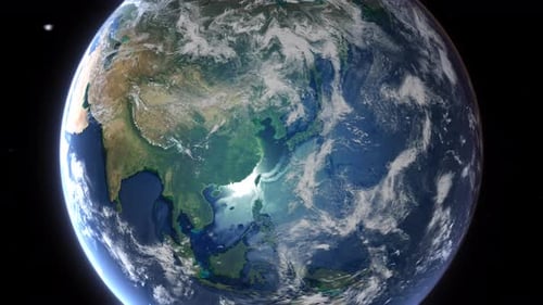 Realistic Earth From Space Zoom In Clouds China Beijing