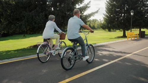 Loving Aged Couple Enjoying Bike Riding at Summer Park