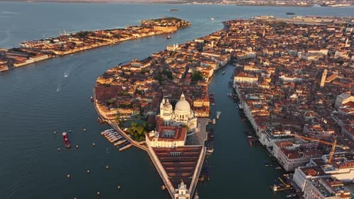Venice Aerial Grand Canal Basilica Punta Della Dogana Venetian Lagoon Italy