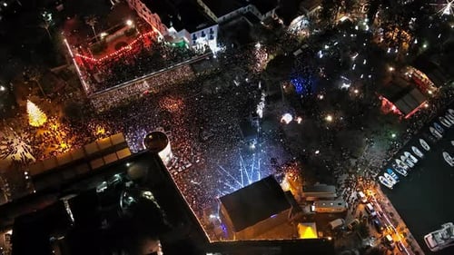 Aerial View of City Event at Night
