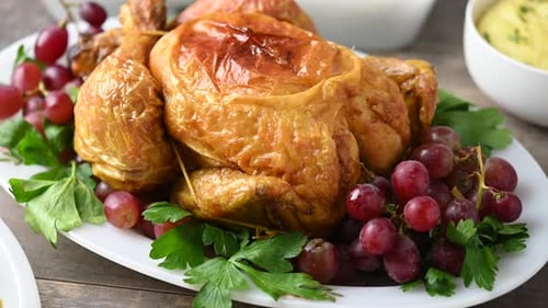 Golden Roast Chicken with Grapes and Parsley