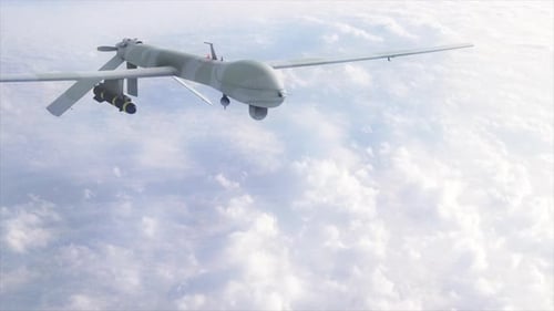 Realistic Military Drone Flying Above Clouds 3D Animation
