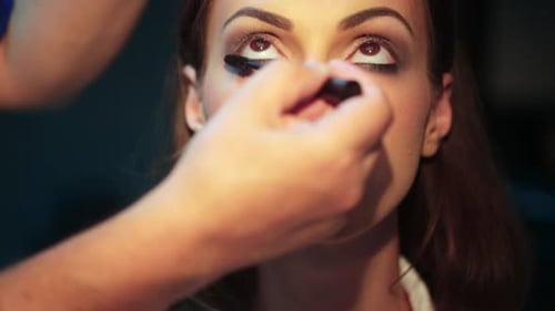 Makeup Artist Applying Eyeshadow for Beauty Makeup Model Closeup Eyes Eyeshadow Beautiful Young