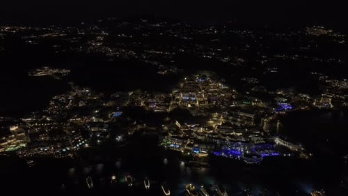 Aerial video on Mykonos at night Greece