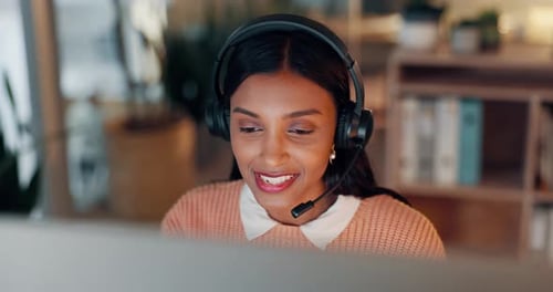 Business, call center and woman with telemarketing, communication and connection with tech support