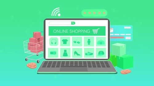 Online Shopping Concept with Laptop in Flat Design Style