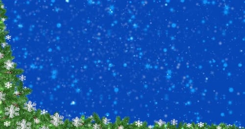 Festive Christmas Frame with Falling Snowflakes and Pine Branches