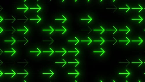 Leuchtender blauer Neonpfeil, der blinkt und von rechts nach links auf schwarzem Hintergrund verläuft.