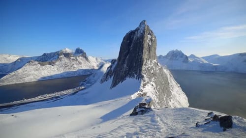 The Iconic Mount Segla of Norway During the Winter, Slow Pan