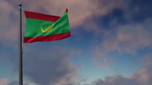 Realistic Waving Mauritania Flag Against a Cloudy Sky