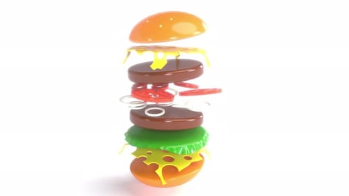 Flying Slice Cheeseburger Burger with Flying Elements