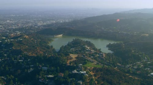 Aerial View Beverly Hills on a Sunny Day in Los Angeles, California