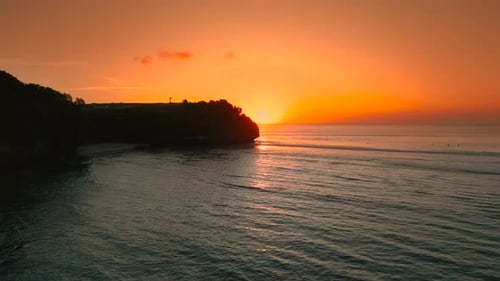 Aerial View of Sunset Over Balangan Beach