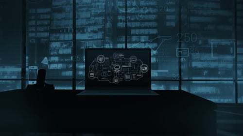 Online Storage Graphics on Laptop Monitor in Office