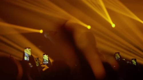 Silhouettes of Concert Crowd Holding Phones at Night