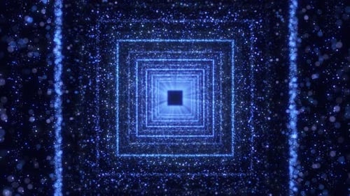 Digital tunnel of flickering particles, travel in cyberspace, futuristic data transfer concept