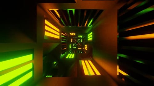 Orange And Lime Glowing Mirror Cyber Tunnel Background Vj Loop In HD
