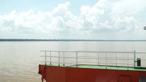 Batang Lupar Sarawak River Ferry Ride View During Summer And Under Construction Longest Bridge Conec