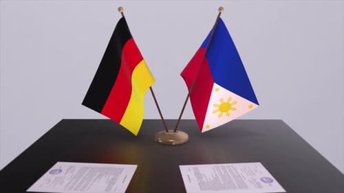 German and Philippine Flags on Table, Meeting