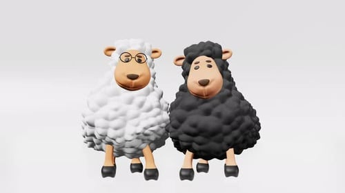 Two cute sheep friends rhythmically dance 3d animation. Friendship Day Children party invitation 4K