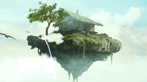 Fantasy house scene with surreal landscape Loop