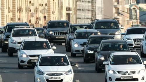 Evening rush hour traffic congestion on a busy road in moscow Russia