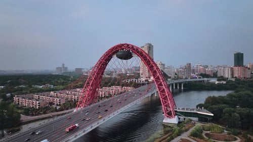 Flying Over A Picturesque Bridge In Moscow
