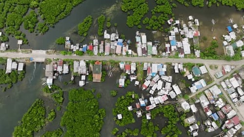 Colorful Village By Mangrove Channels From Above Siargao Philippines