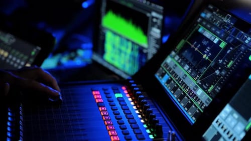 Audio Engineer Music Creator Musician Artist Works in the Music Record Studio Uses Surface Control
