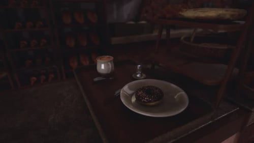 Cozy Bakery Interior with Food and Rotating Camera