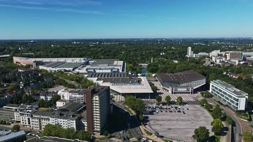 Aerial view of Messe Essen, the exhibition center of the city of Essen, Germany