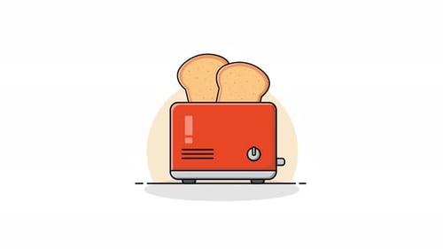 Animated Toaster with Popping Bread Slices Flat Design