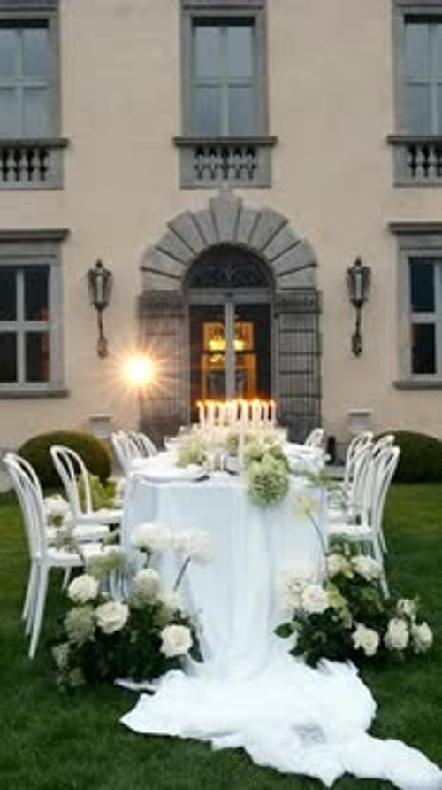 Wedding Reception Table Setup Outside a Villa