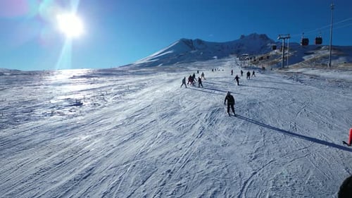 Show of ski athletes in super slow motion