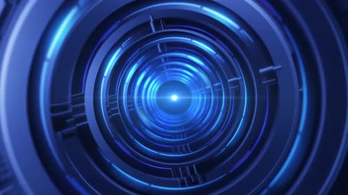Futuristic Blue Tunnel With Glowing Light Center