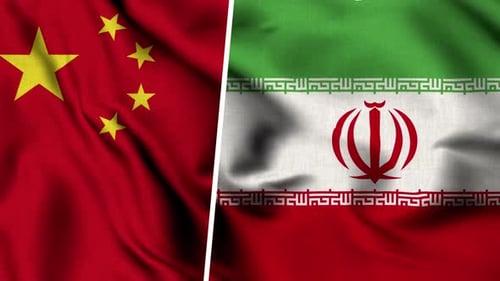 China and Iran National Flags Waving Seamlessly