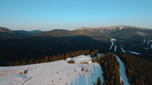 Top View of Ski Resort at Sunset